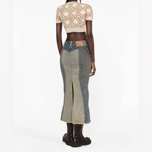 MARINE SERRE Regenerated Denim Moon Patchwork Flared Midi Skirt 🌙